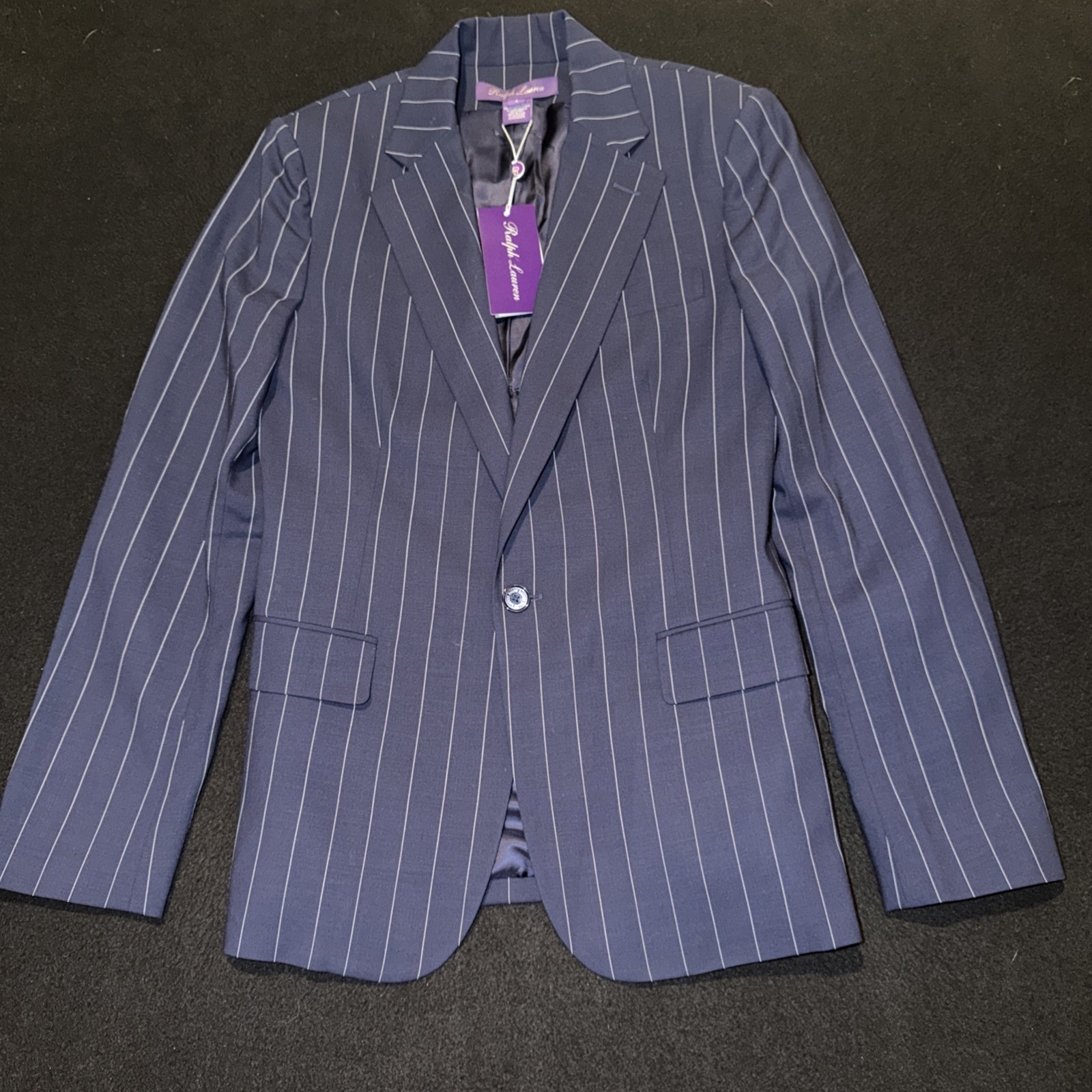 Ralph Lauren Purple Label Camden Pinstripe Wool Jacket Womens 6 Blazer Nwt